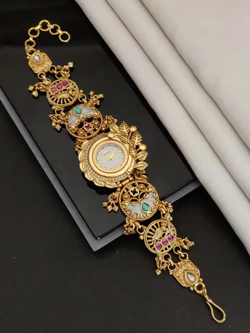 Peacock Motifs Multicolor Stone Work Royal Bracelet Watch