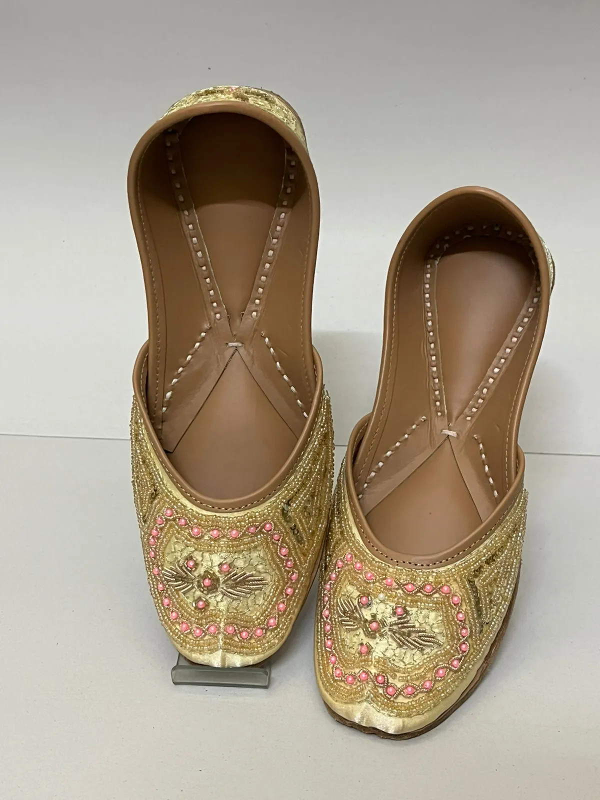 Pink Pearl Thread Work Handcrafted Golden Zardosi Punjabi Jutti