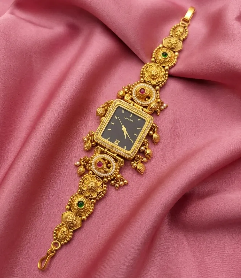 Premium Antique Gold-Plated Square Black Dial Bracelet Watch