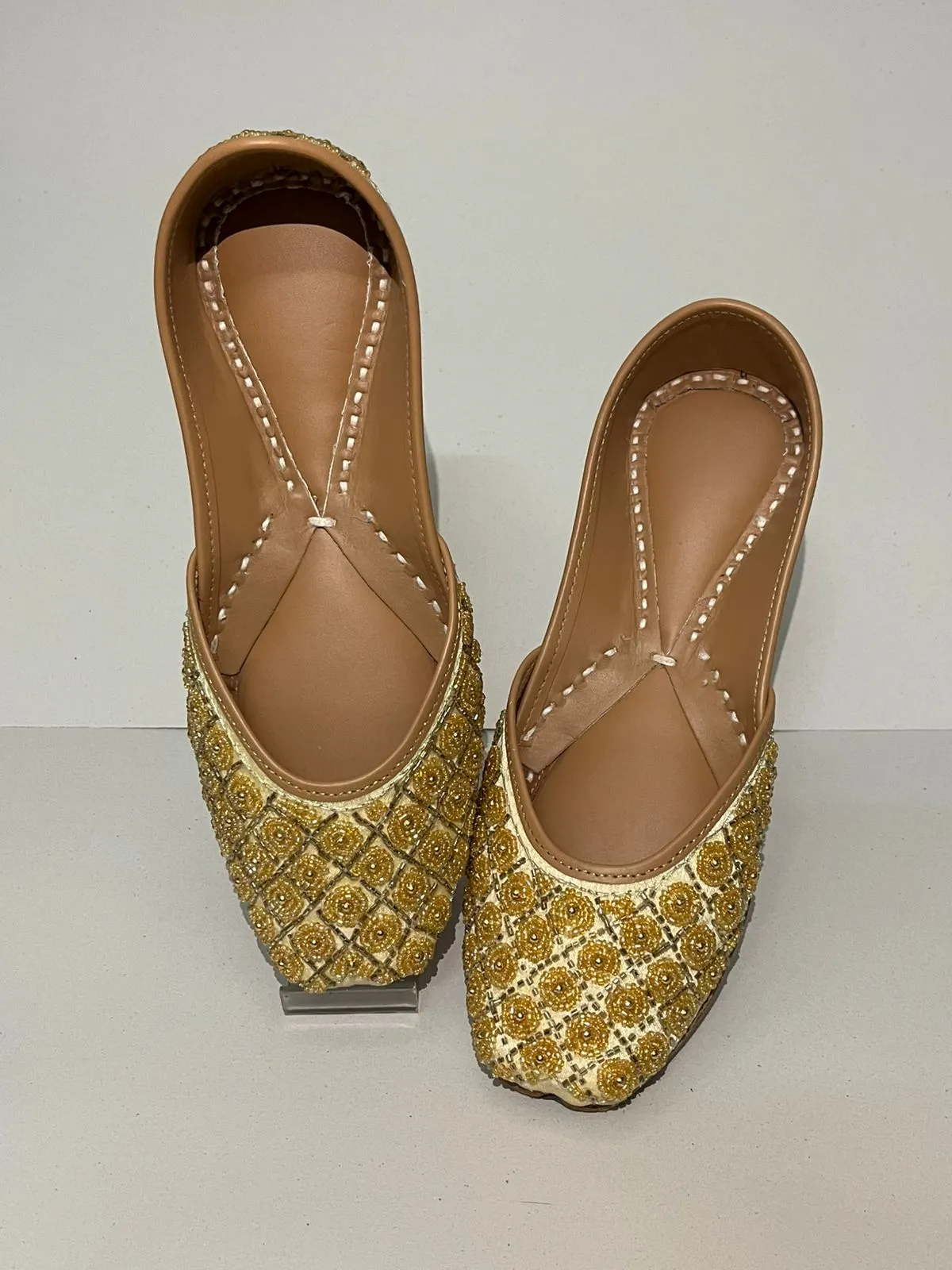 Traditional Ethnic Handcrafted Golden Bead Work Punjabi Jutti