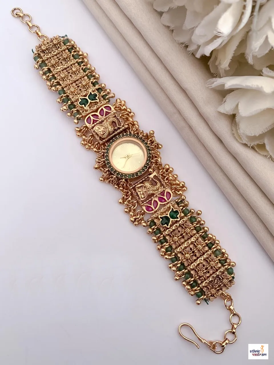 Antique Gold-Plated Elephant Motif Choker Style Bracelet Watch