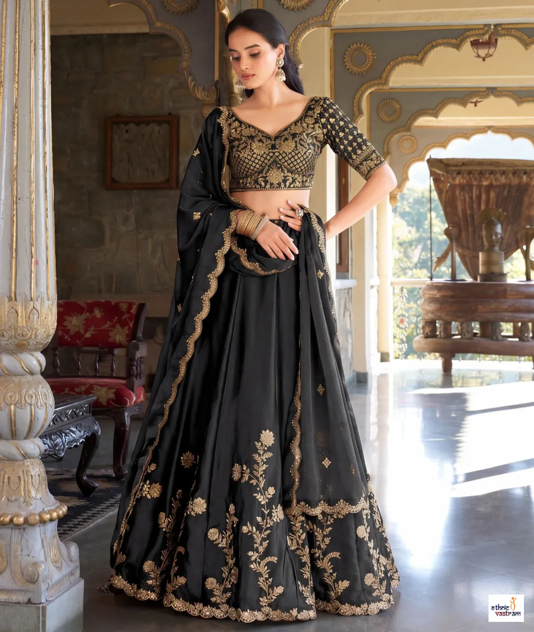 Black Premium Rangoli Silk Embroidered Lehenga Choli Set - Image 2