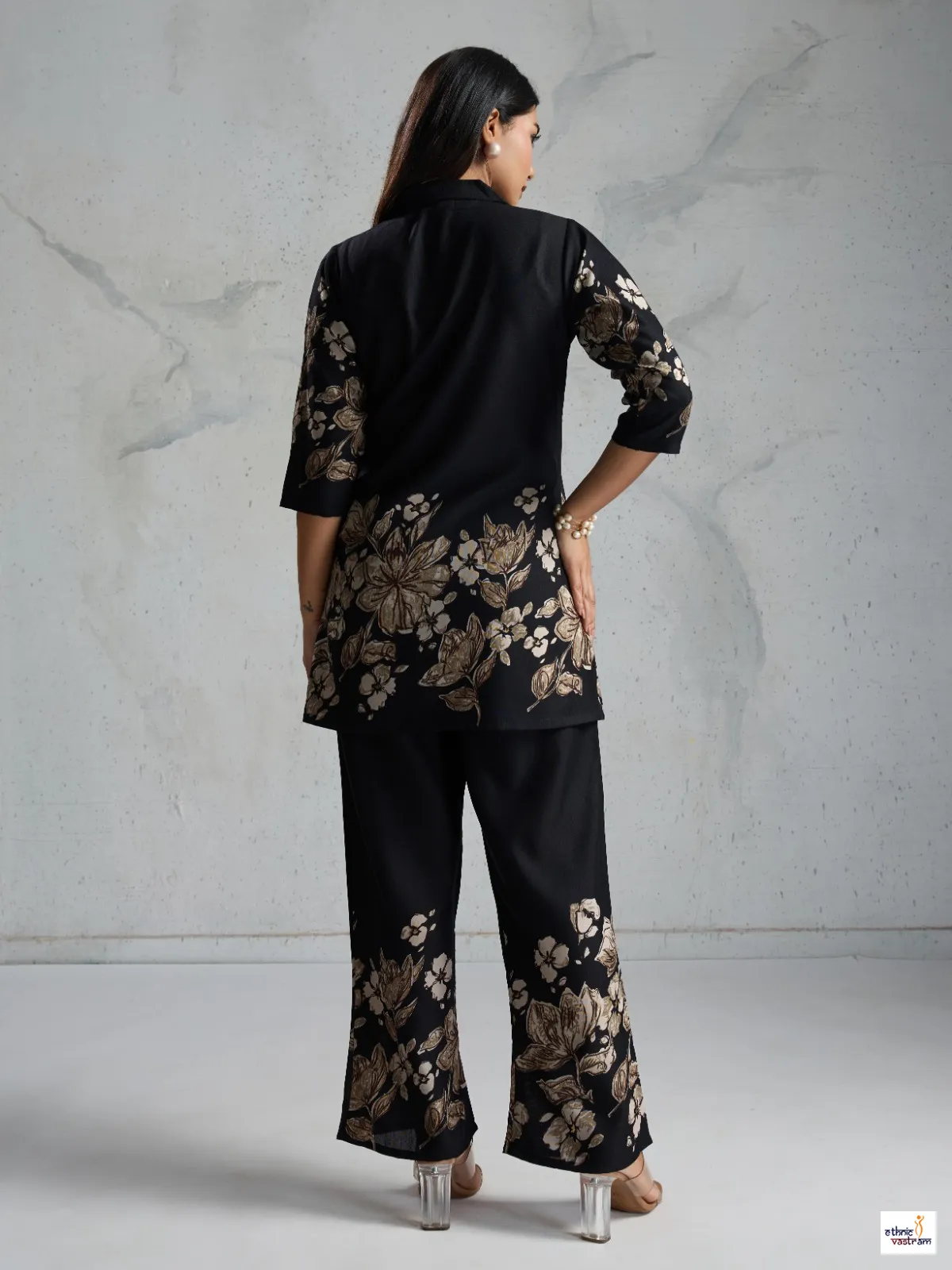 Black Pure Viscose Rayon Floral Printed Co-Ord Set - Image 2