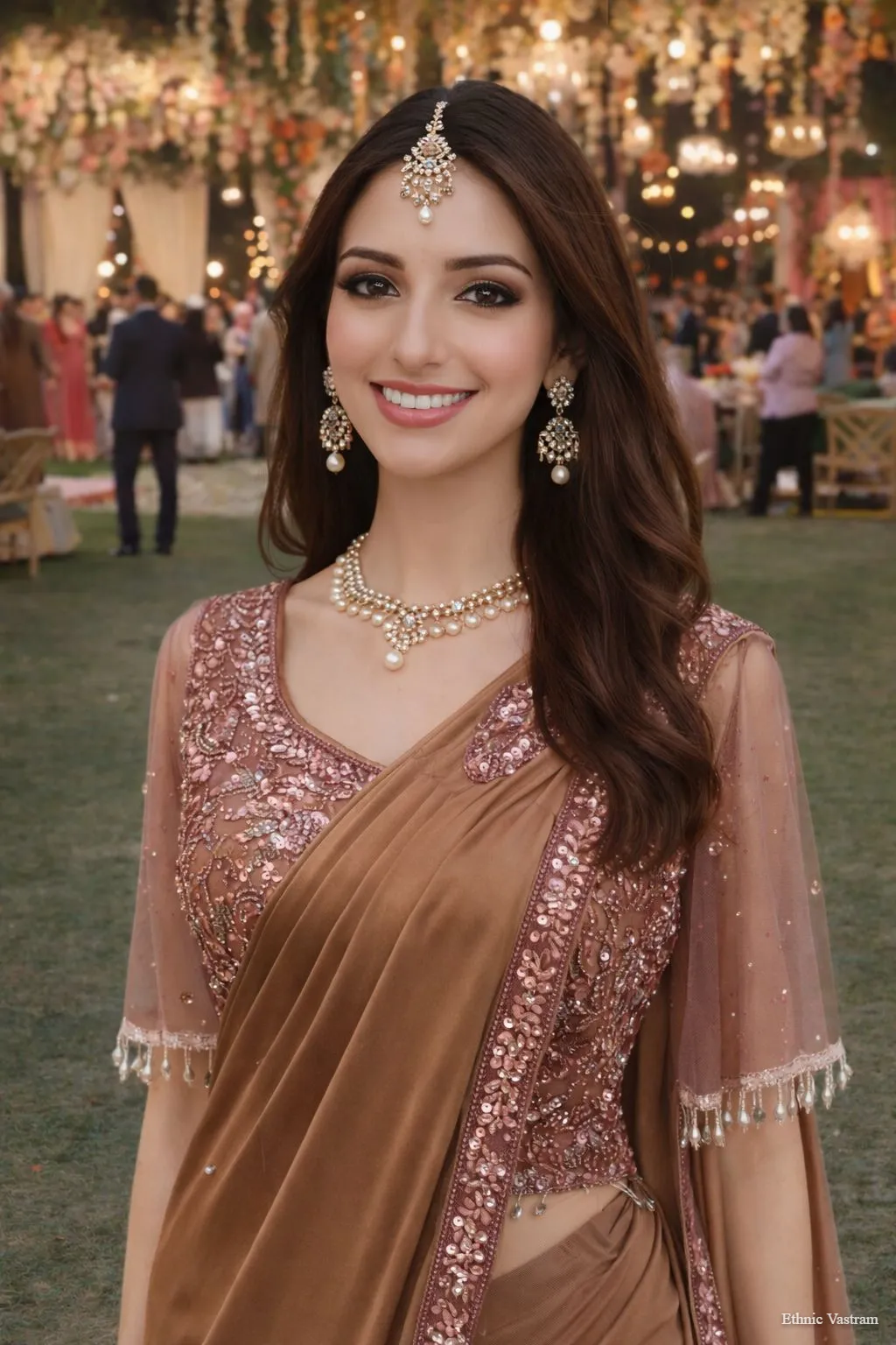 Brown Premium Lycra Ready-to-Wear Designer Saree - Image 2