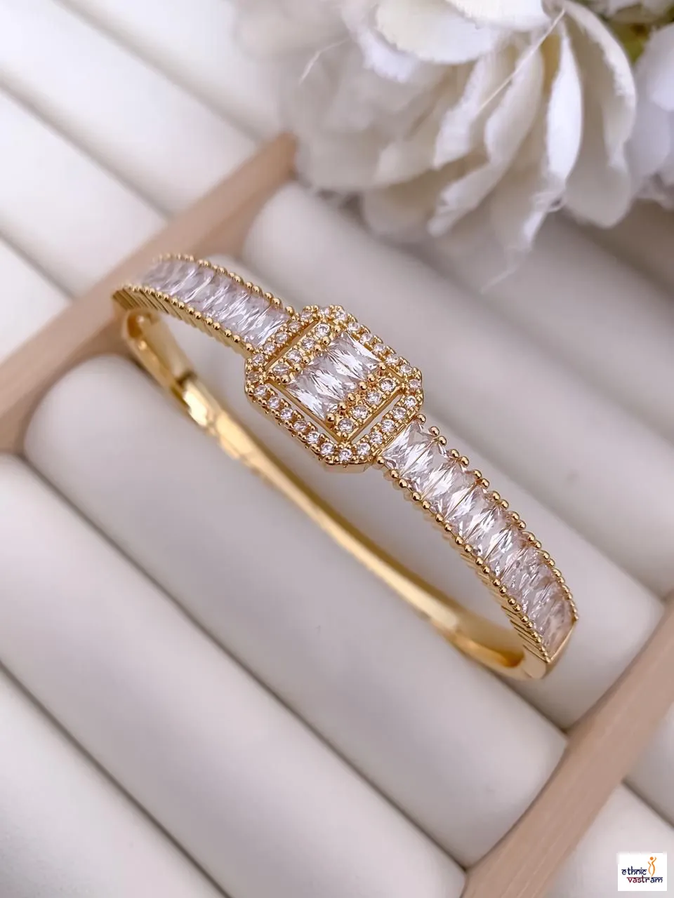 Gold-Plated Geometric Square Designer Kada Bracelet