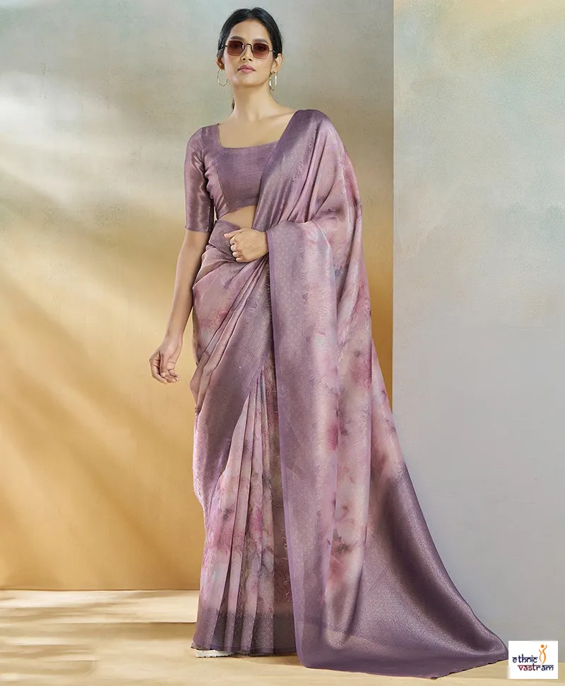 Lavender Handloom Weaving Silk Artistic Texture Saree
