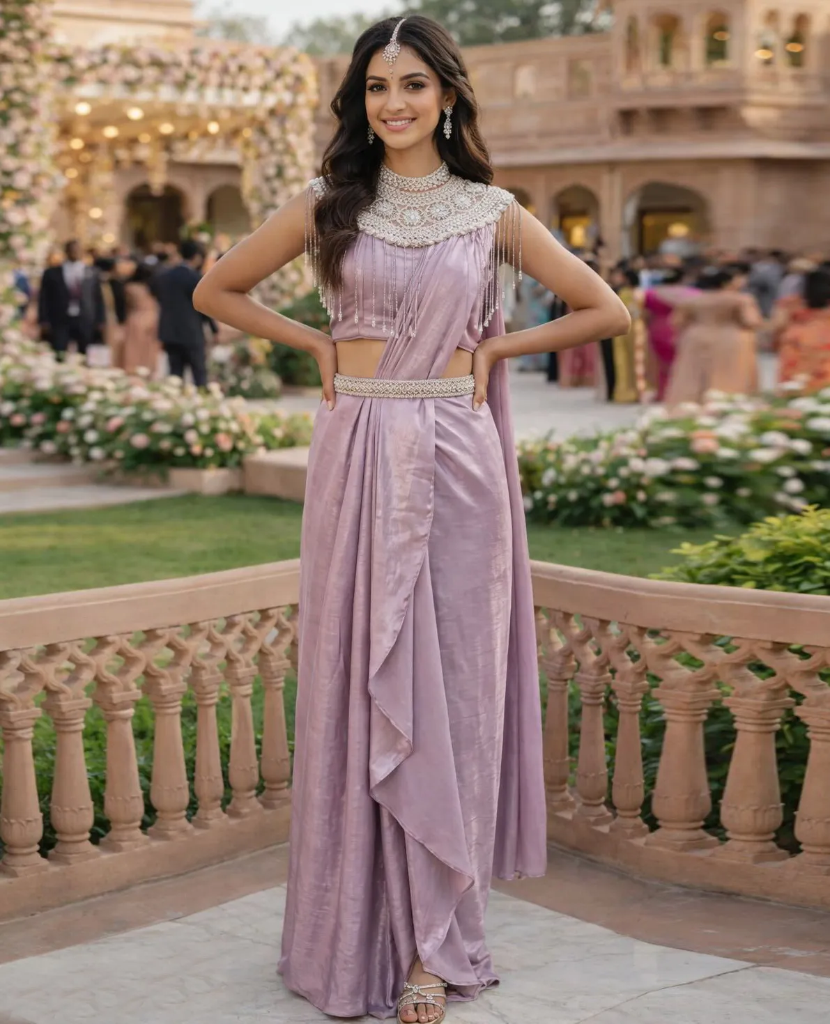 Lavender Premium Sandwash Satin Ready-to-Wear Saree