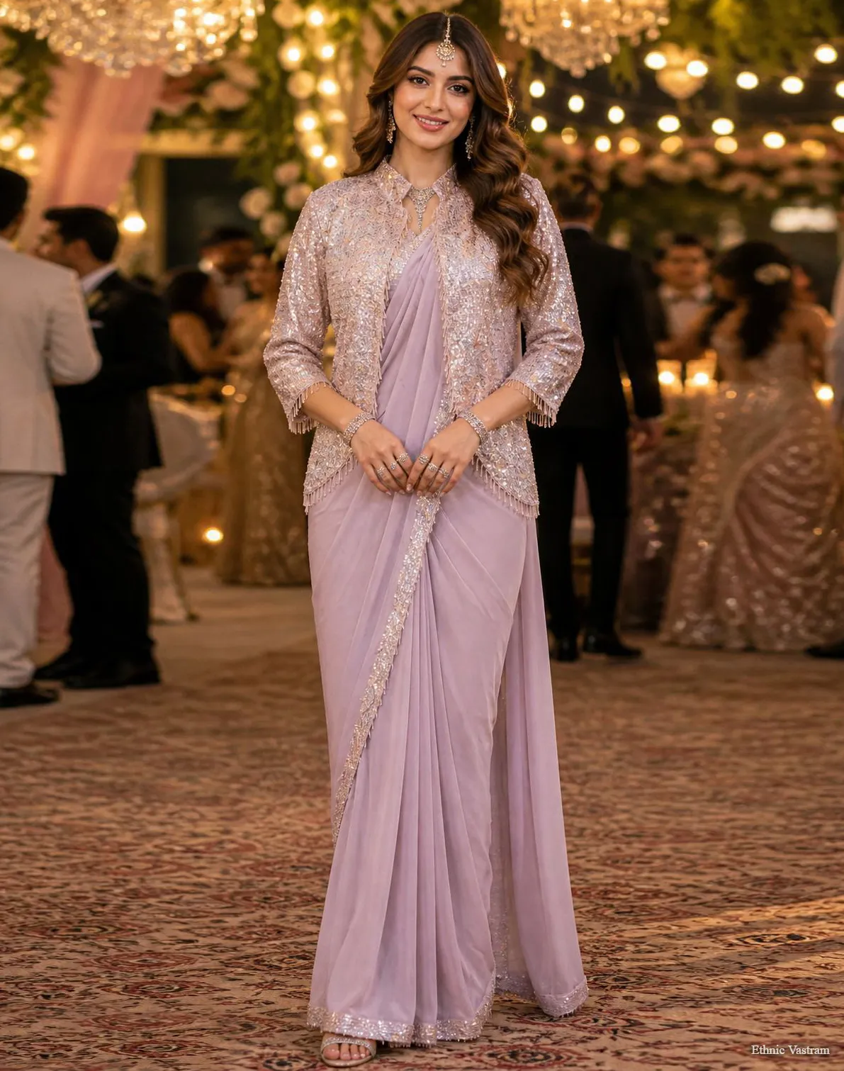 Light Pink Premium Lycra Ready-to-Wear Saree With Jacket
