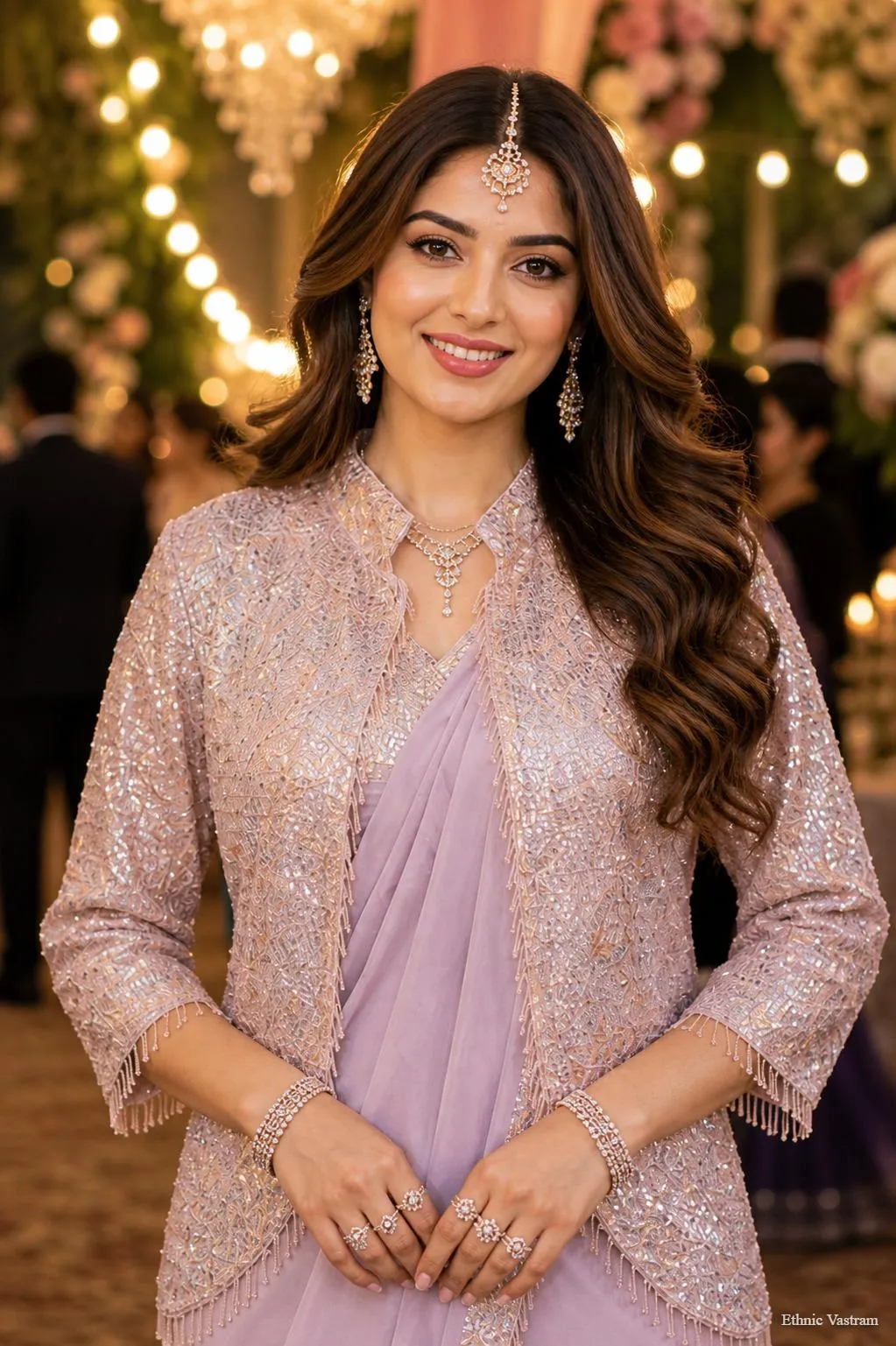 Light Pink Premium Lycra Ready-to-Wear Saree With Jacket - Image 2