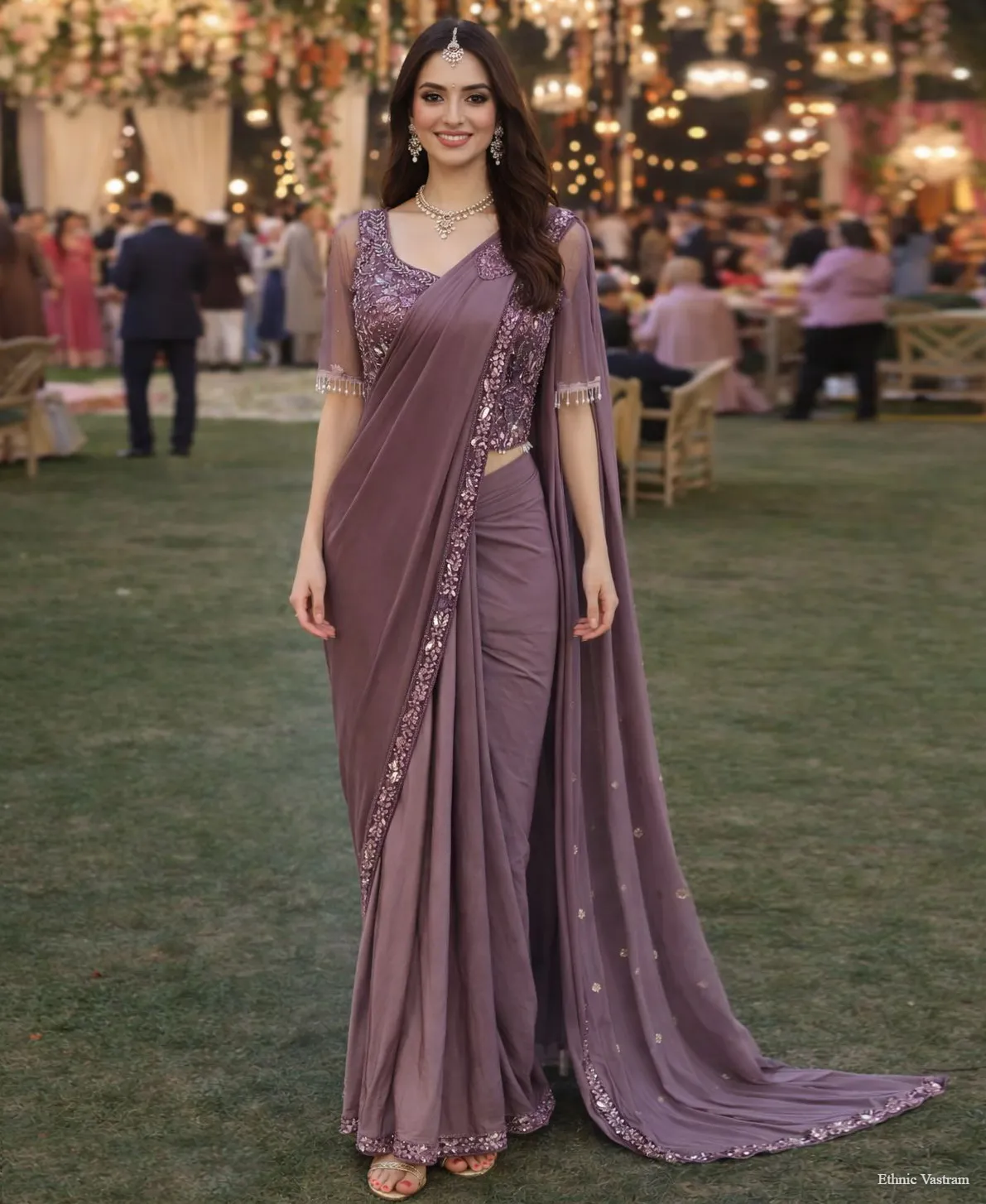 Mauve Premium Lycra Ready-to-Wear Designer Saree