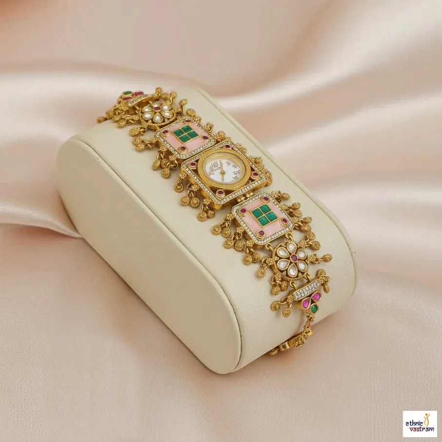 Meenakari & Kundan Work Vintage Brass Heritage Bracelet Watch