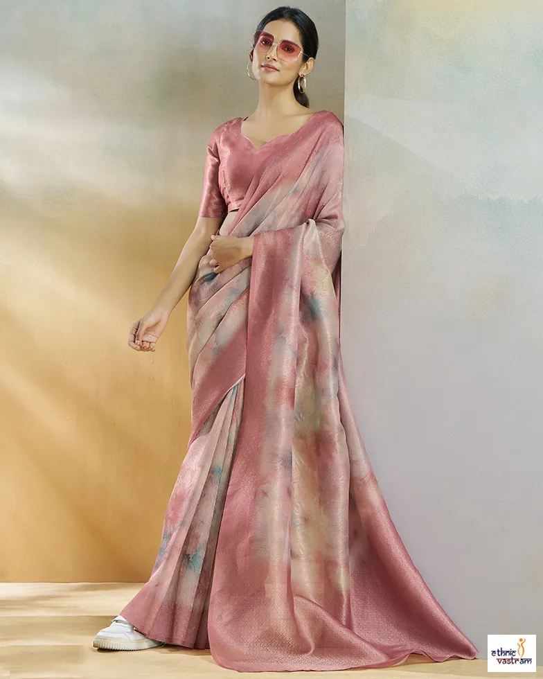 Onion Pink Handloom Weaving Silk Artistic Texture Saree