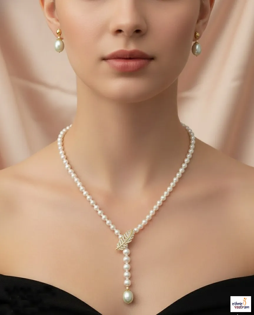Pearl Drop Crystal Studded Designer Pendant Necklace Set