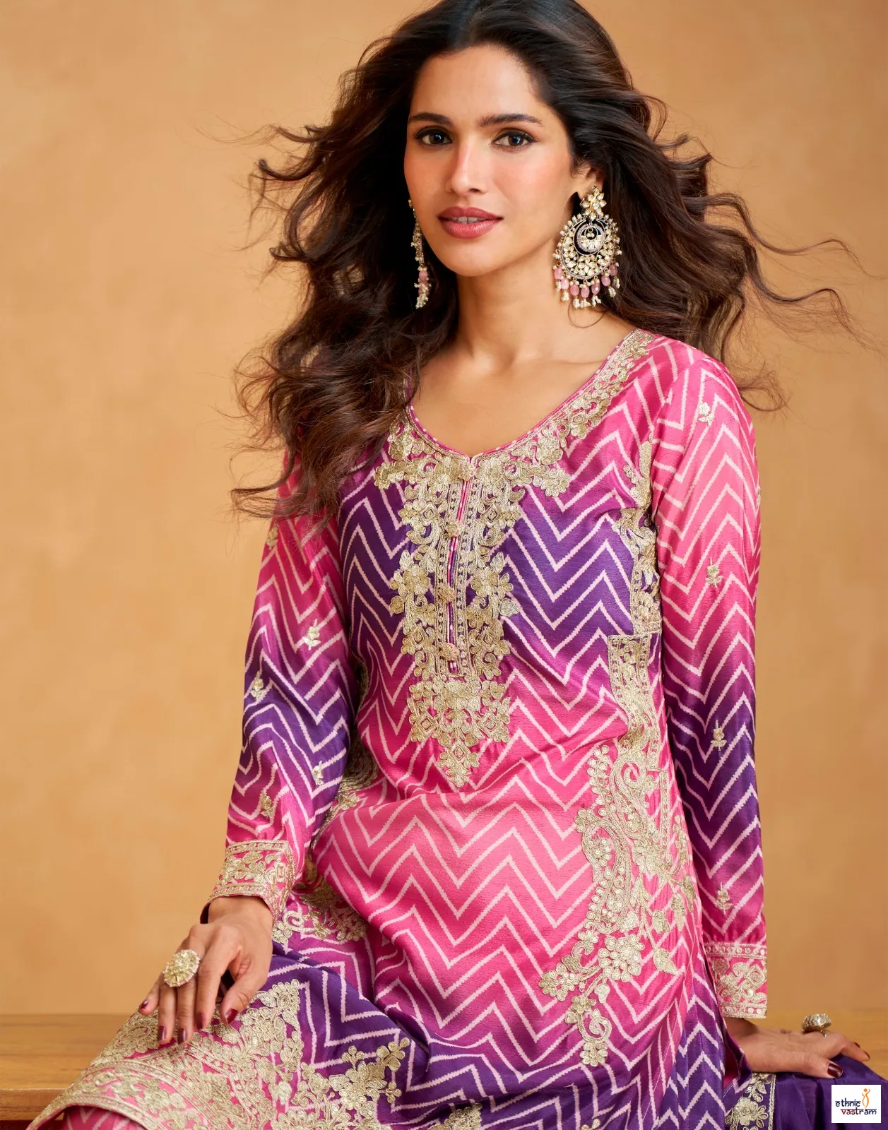 Pink Premium Embroidered Chinnon Silk Readymade Salwar Suit - Image 2