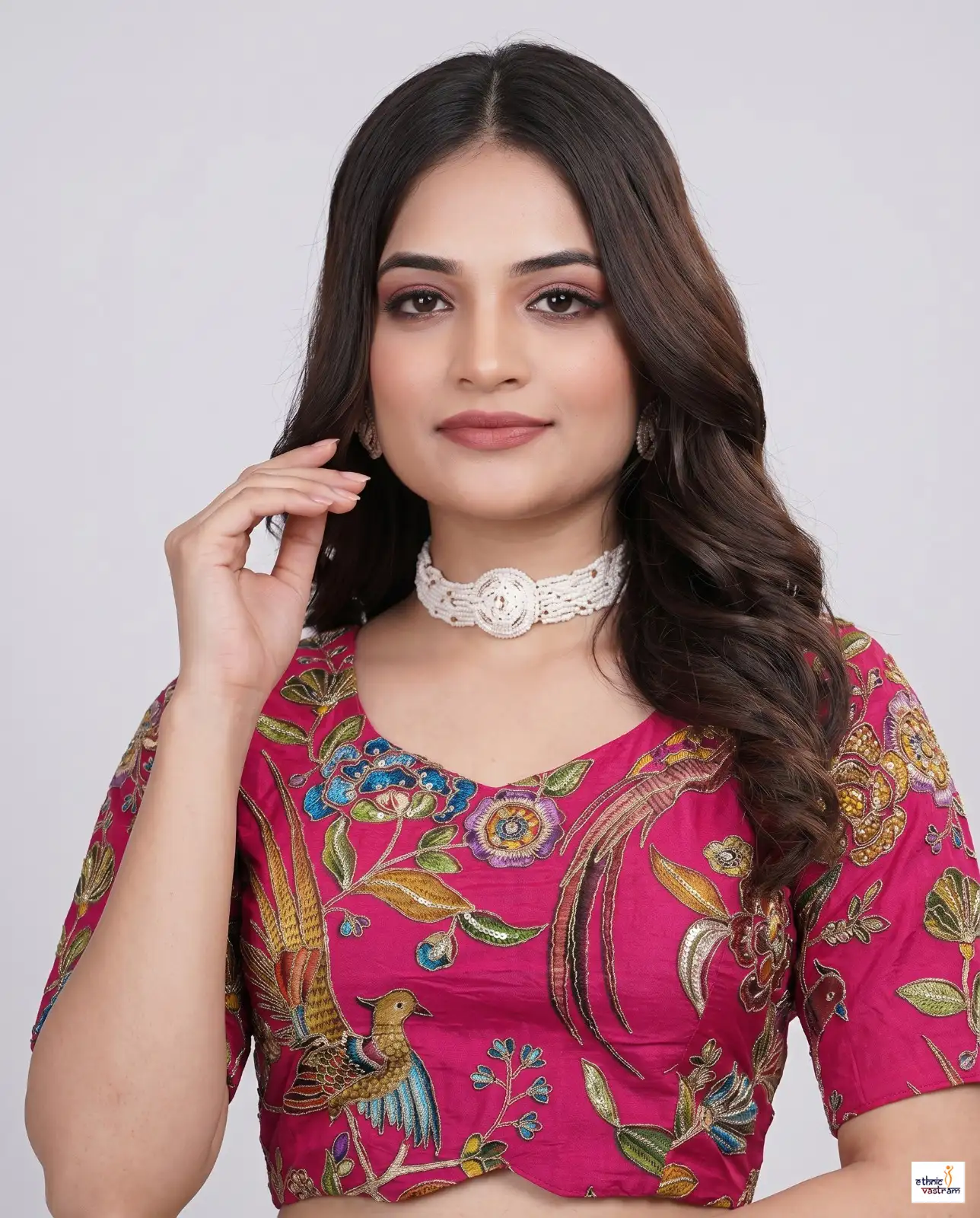 Premium Pink Pure Viscose Embroidery Work Padded Blouse