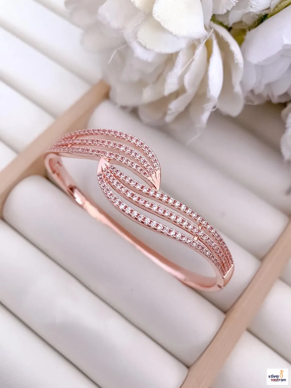 Rose Gold-Plated Triple Strand Crossover Designer Kada Bracelet