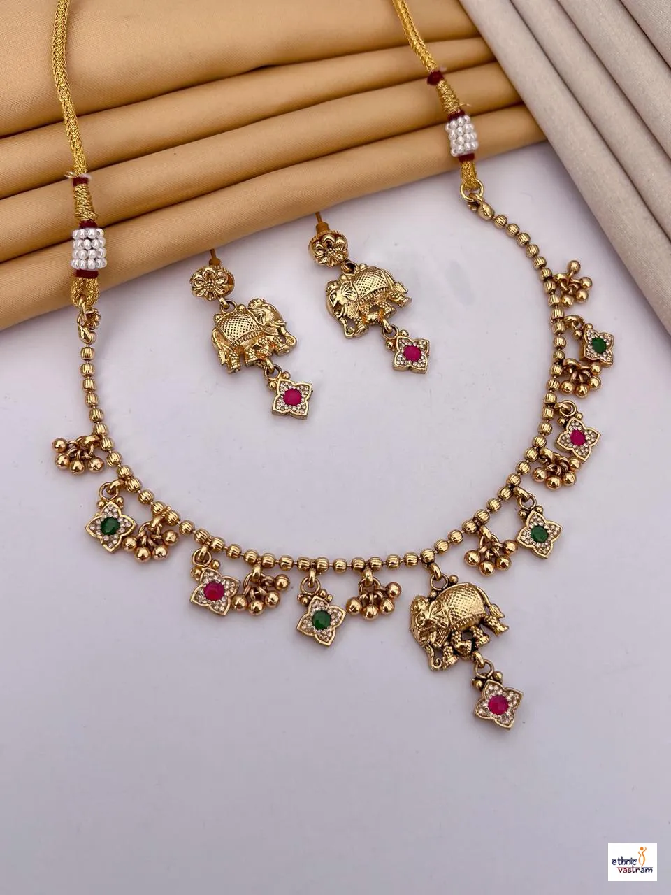 Traditional Gold-Plated Elephant Design Necklace Set