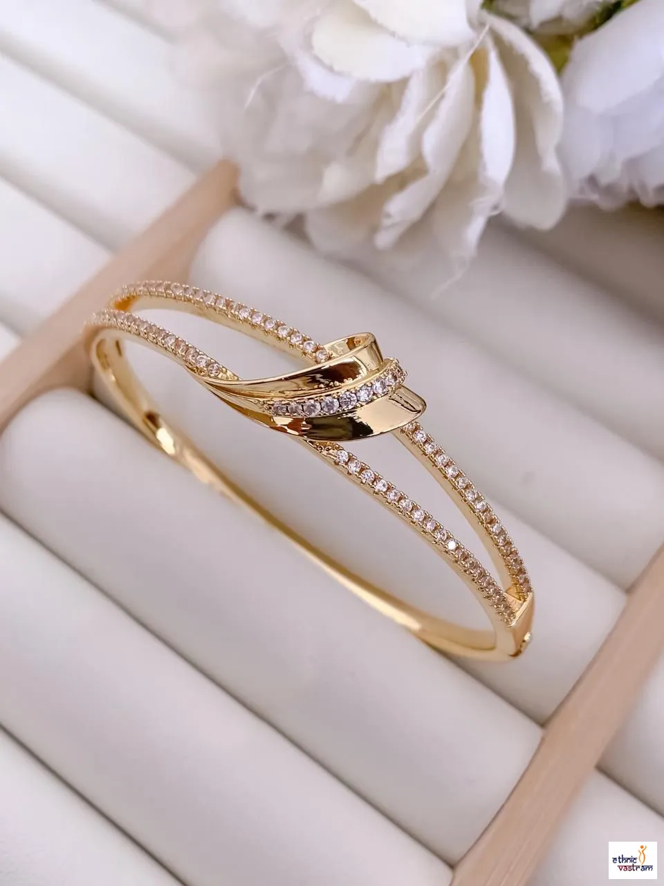 Twist Design Gold-Plated American Diamond Designer Bracelet
