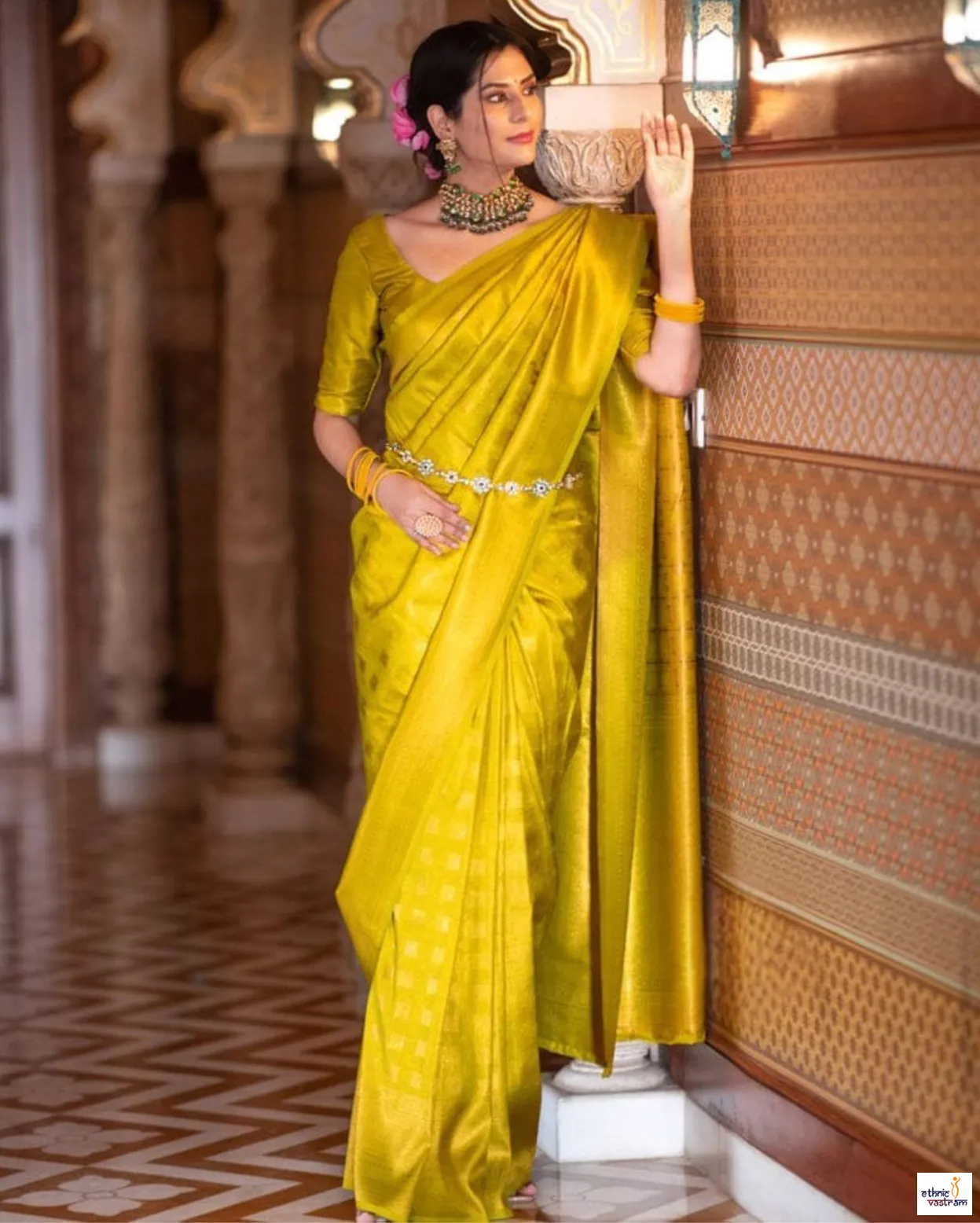 Yellow Soft Lichi Silk Rich Pallu & Jacquard Work Saree
