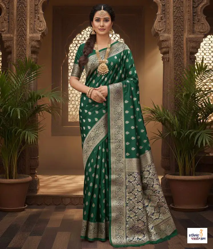 Bottle Green Lichi Silk Zari Weaving Traditional Saree