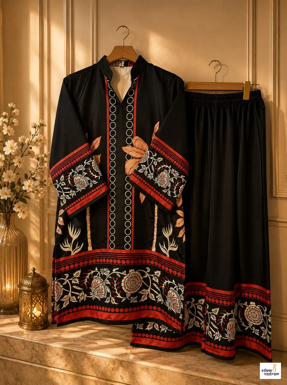 Imported Cotton Satin Black Printed Turkish Co-Ord Set