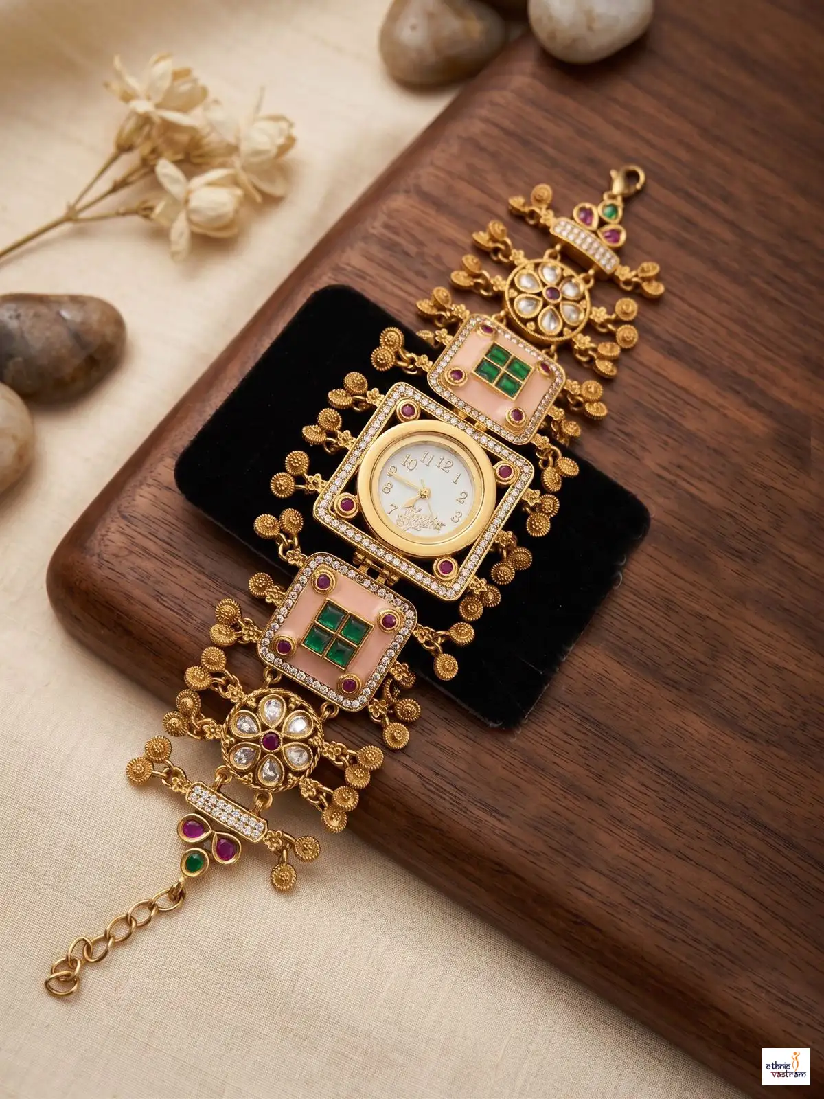 Luxury Pastel Pink Geometric Meenakari Heritage Watch