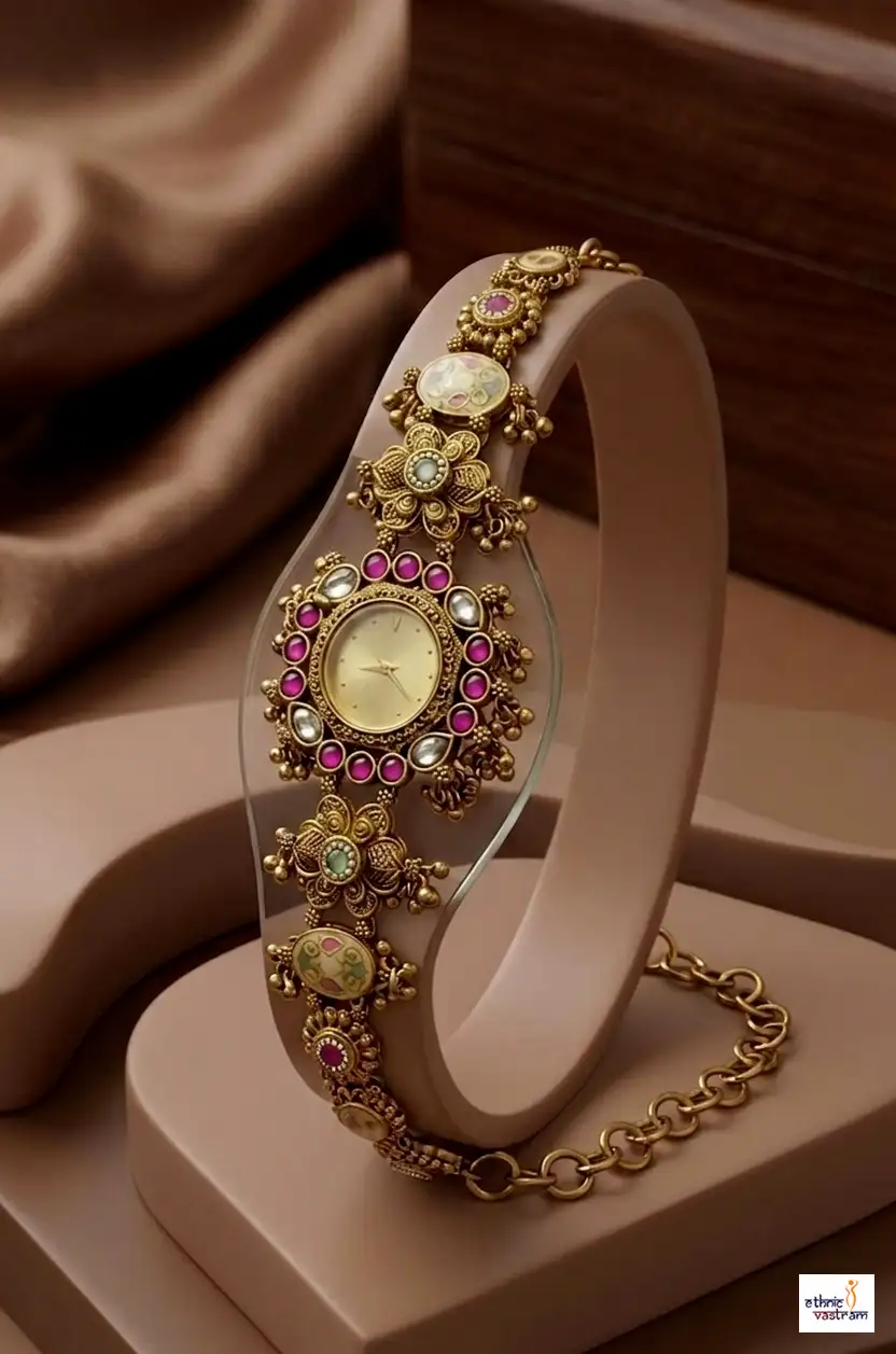 Premium Kundan Meenakari Royal Bracelet Watch