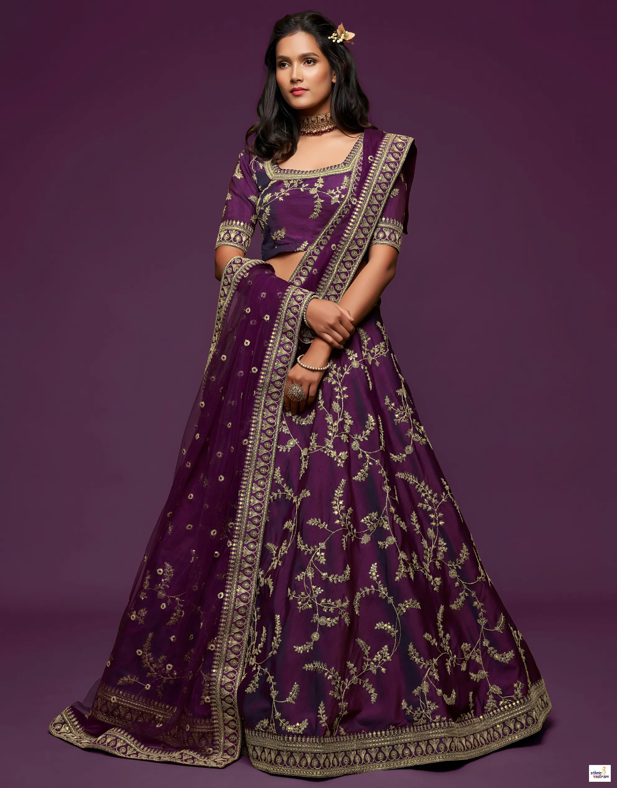 Royal Purple Art Silk Wedding Embroidered Lehenga Choli
