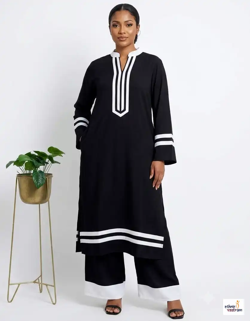 Women's Black Rayon Pakistani Co-ord Set