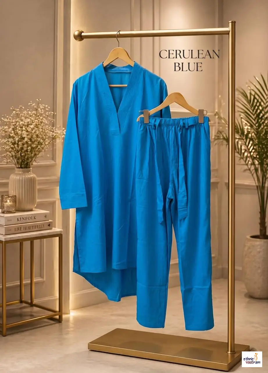 Women's Blue Rayon Pakistani Style High-Low Cordset