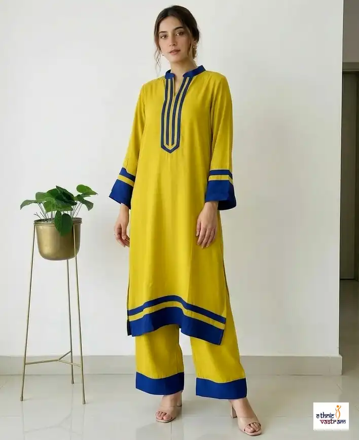 Women's Lime Yellow Rayon Pakistani Co-ord Set
