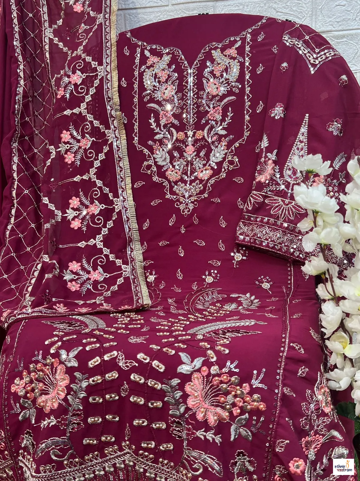 Zaha Premium Purple Georgette Embroidered Pakistani Suit - Image 2