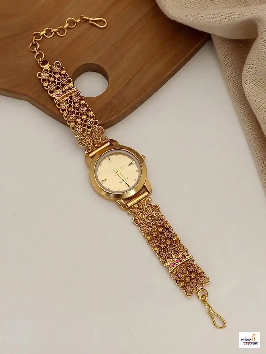 Antique Gold Filigree Floral Heritage Bracelet Watch
