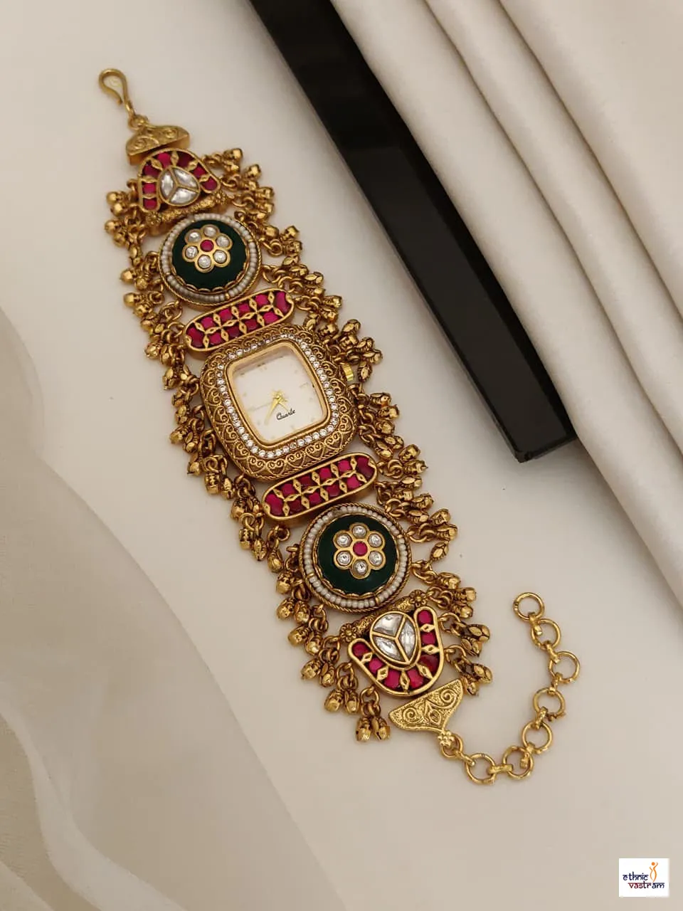 Antique Gold Kundan Polki Heritage Bracelet Watch