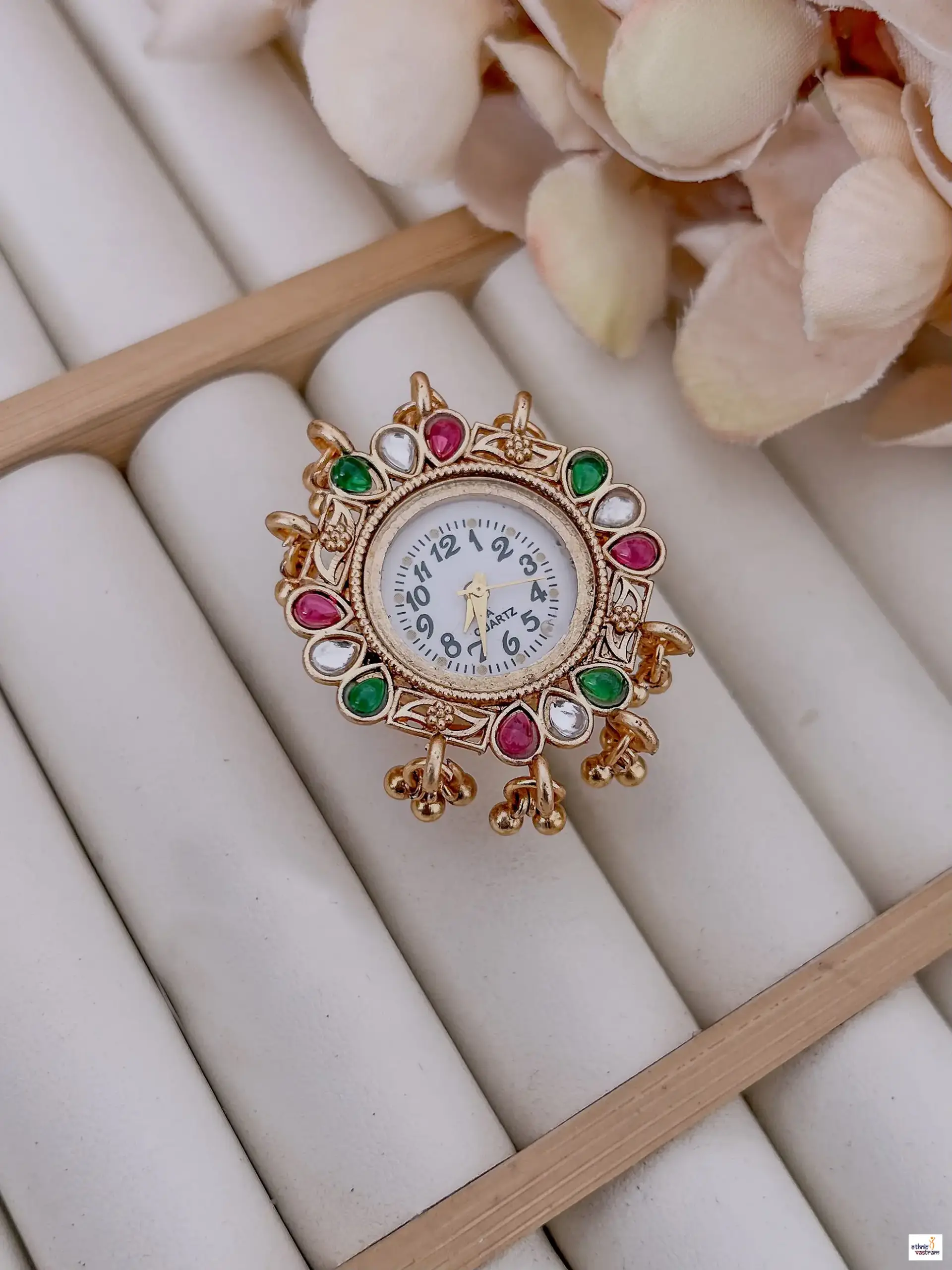 Antique Gold Multi-Color Stone Ethnic Ring Watch