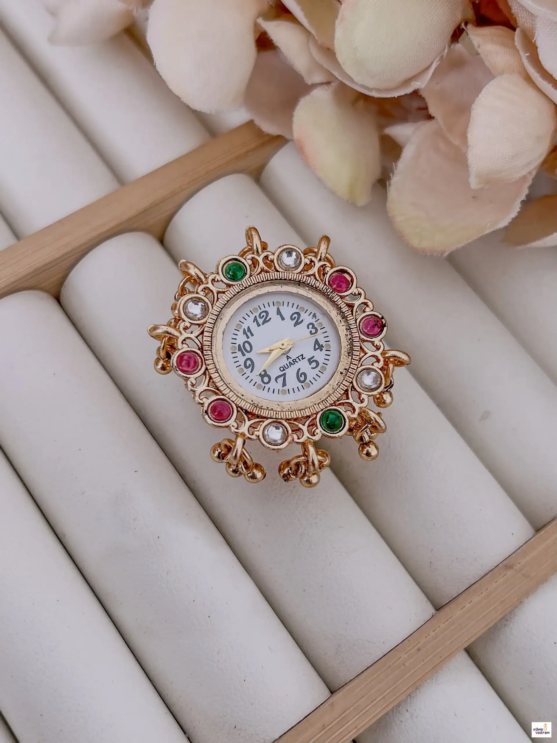 Antique Gold Multi-Color Stone Ethnic Ring Watch - Image 2