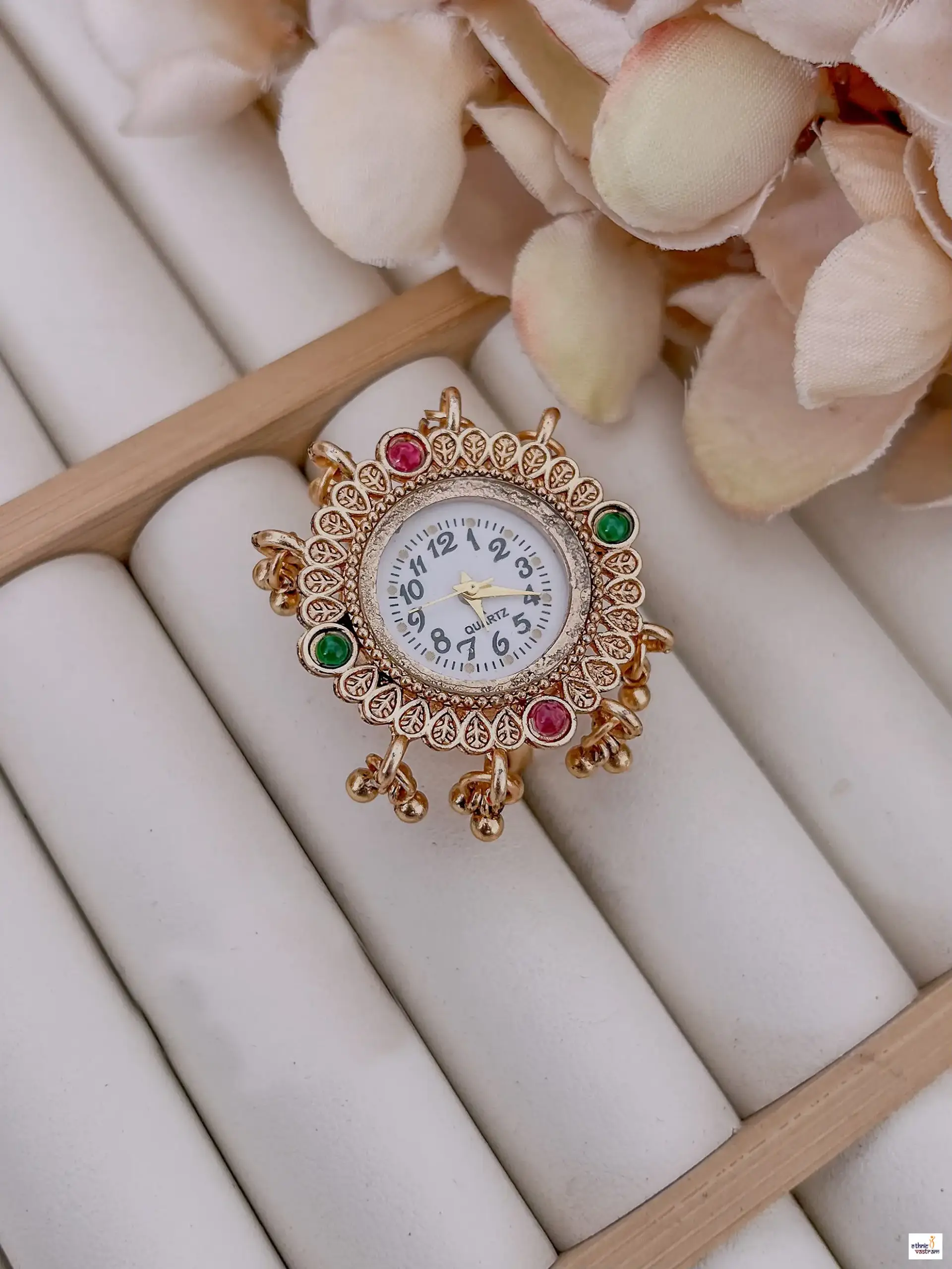 Antique Gold Multi-Color Stone Ethnic Ring Watch - Image 3