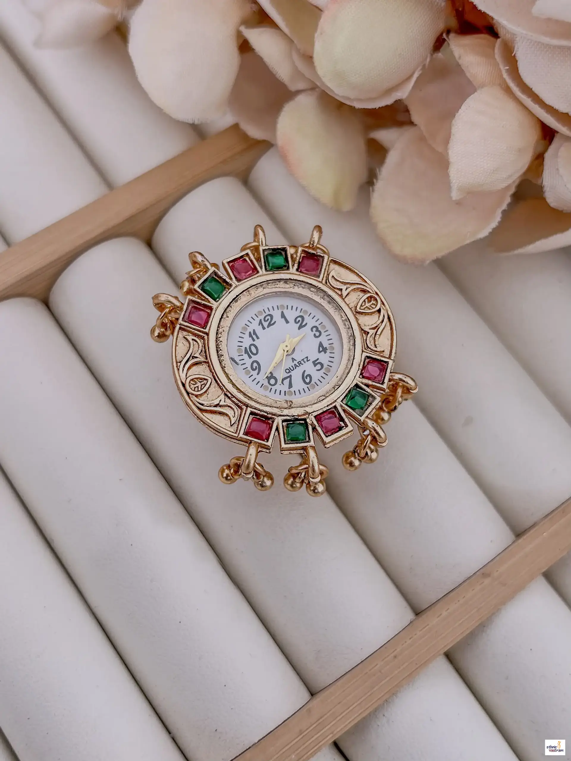 Antique Gold Multi-Color Stone Ethnic Ring Watch - Image 4
