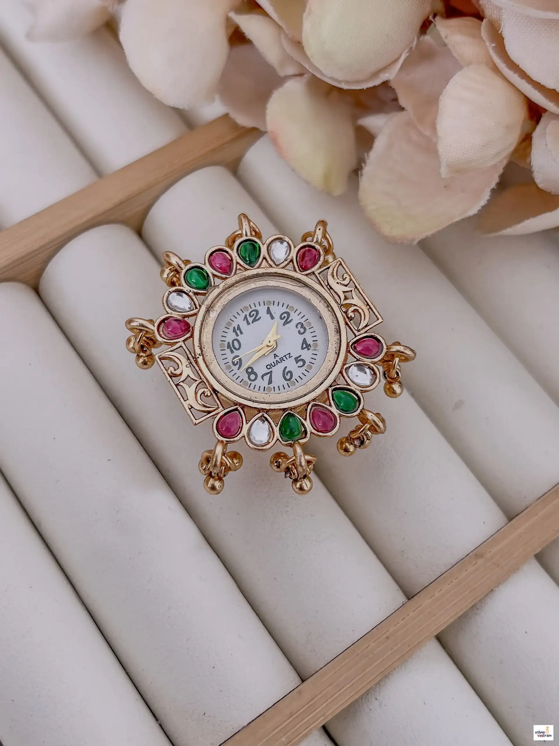 Antique Gold Multi-Color Stone Ethnic Ring Watch - Image 6