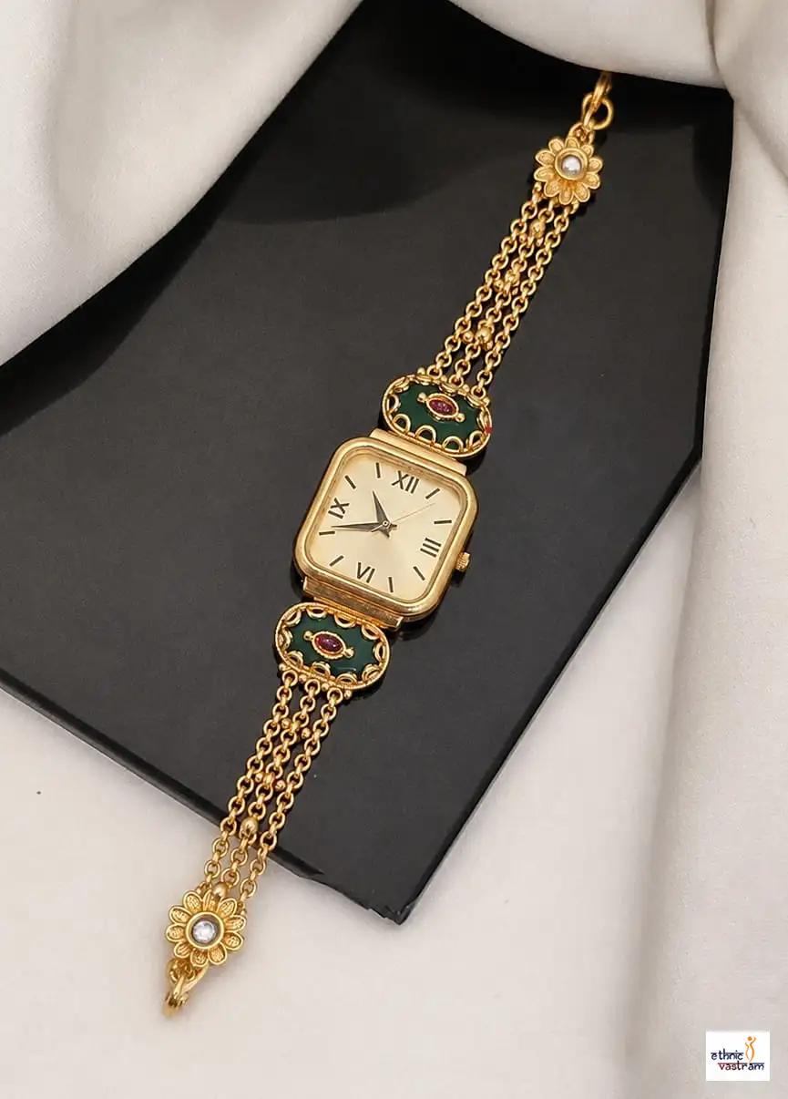 Antique Gold Square Dial Enamel Chain Heritage Bracelet Watch