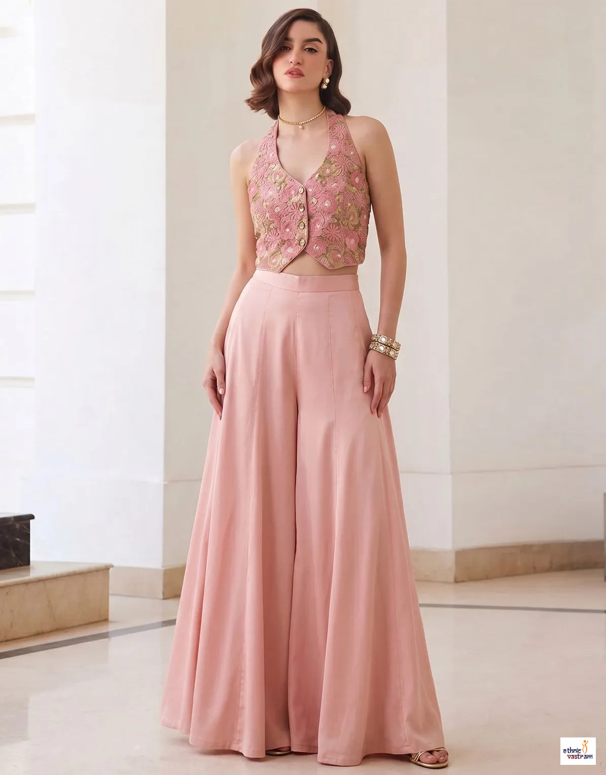 Blush Pink Silk Indo-Western Fusion Party Outfit