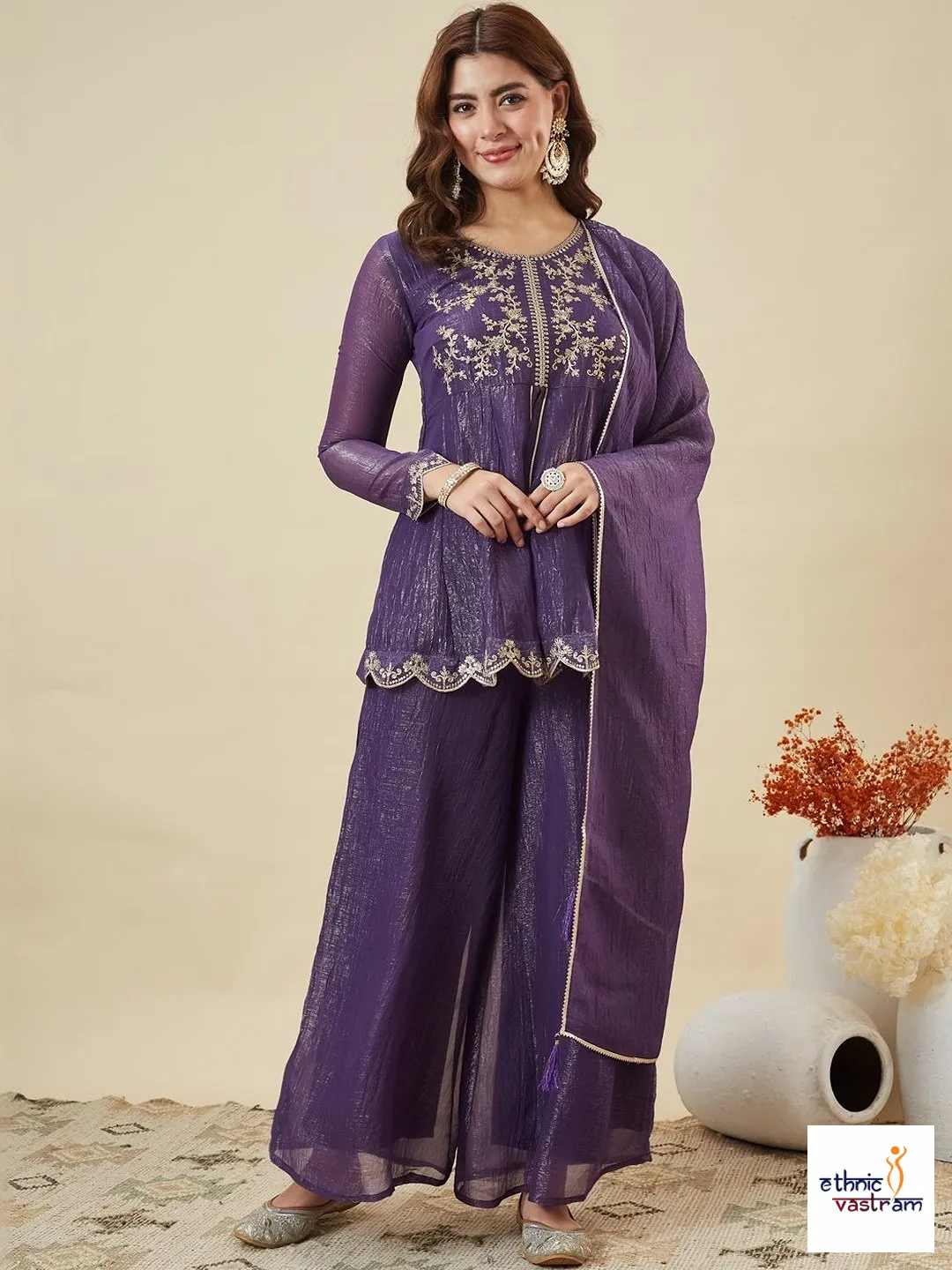 Elegant Festive Deep Purple Sharara Suit