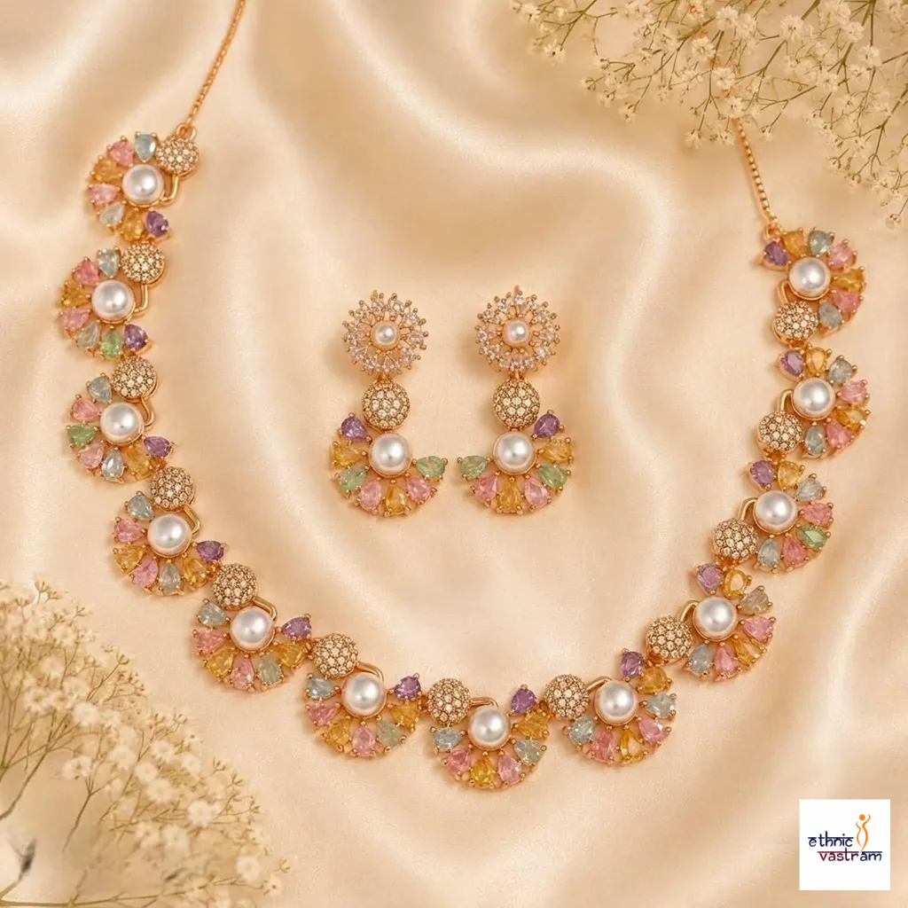 Elegant Gold Plated Pastel Pearl Necklace Set