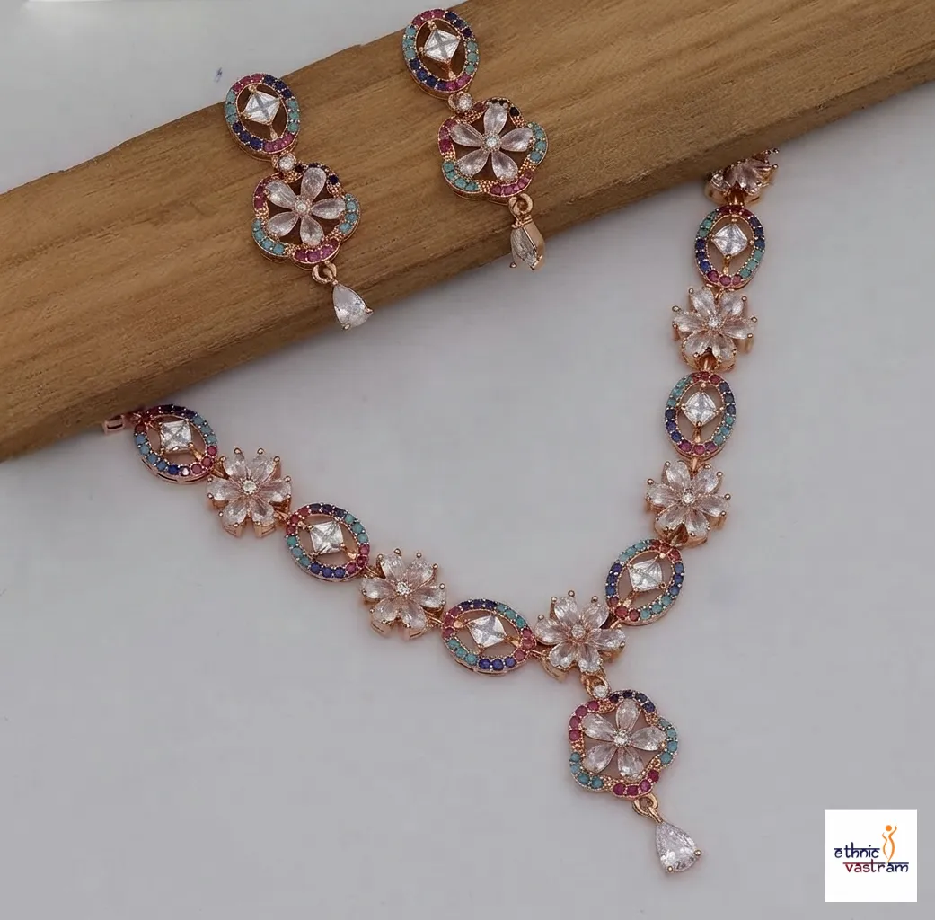 Elegant Rose Gold Plated Multicolor Necklace Set