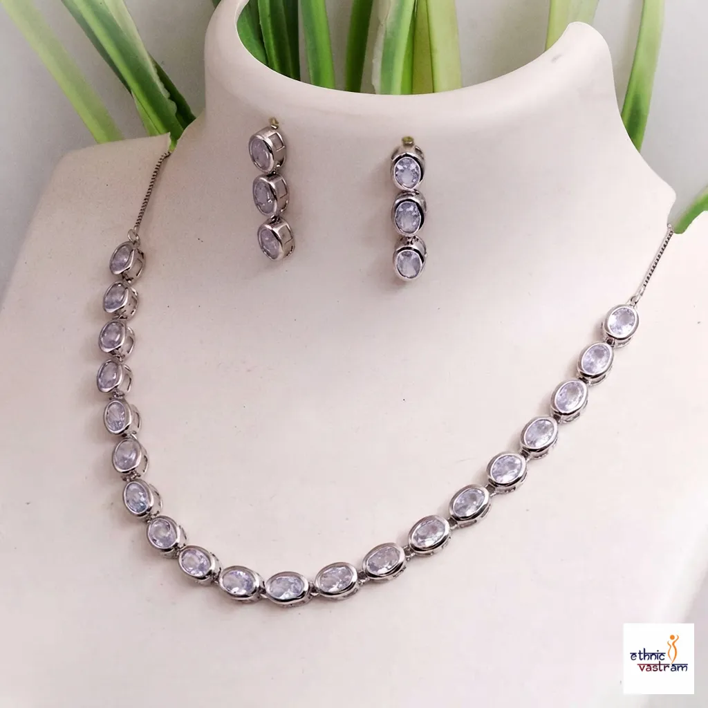 Elegant Silver Plated American Diamond Necklace Set