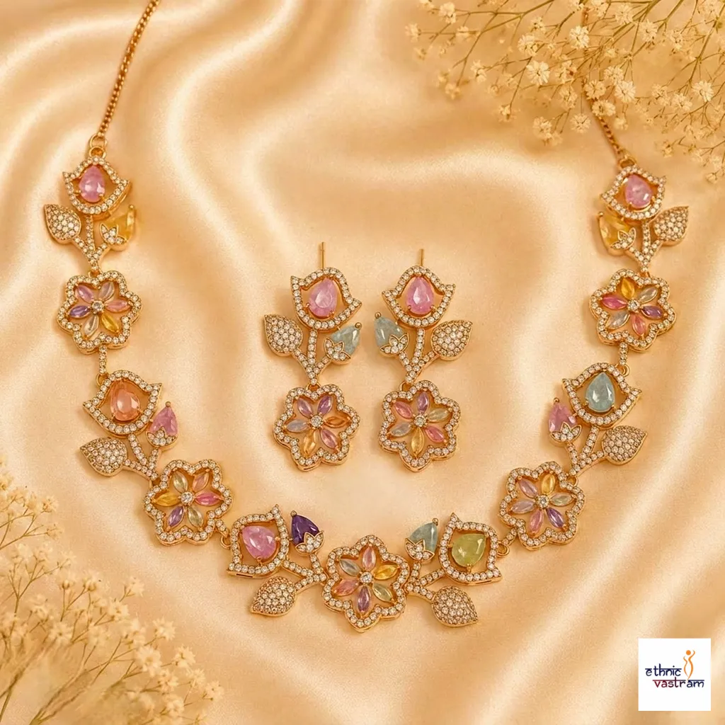 Exotic Women's Floral Multi-Color Stone Necklace Set