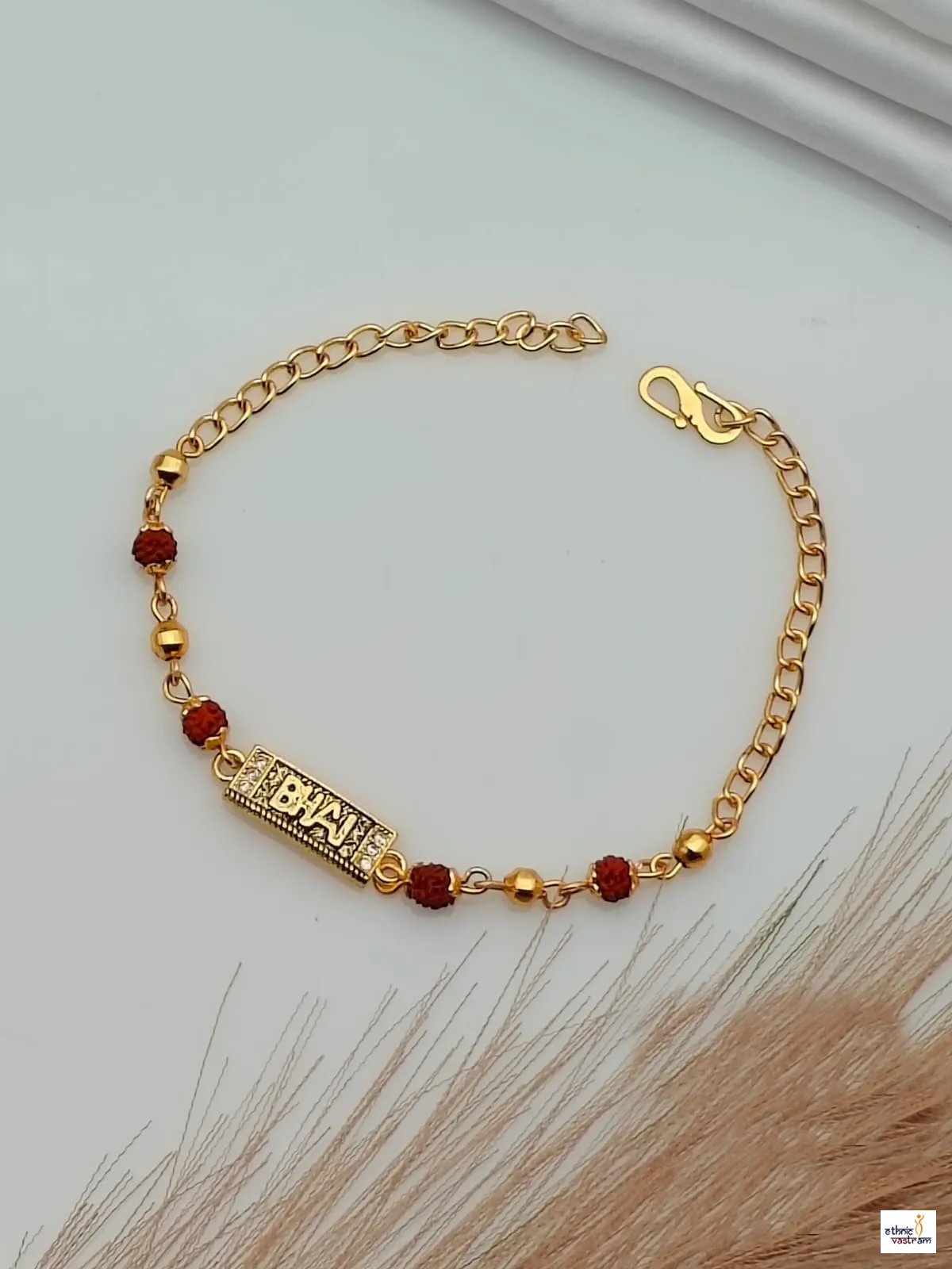 Gold Plated Bhai Sacred Rudraksha Rakhi Bracelet