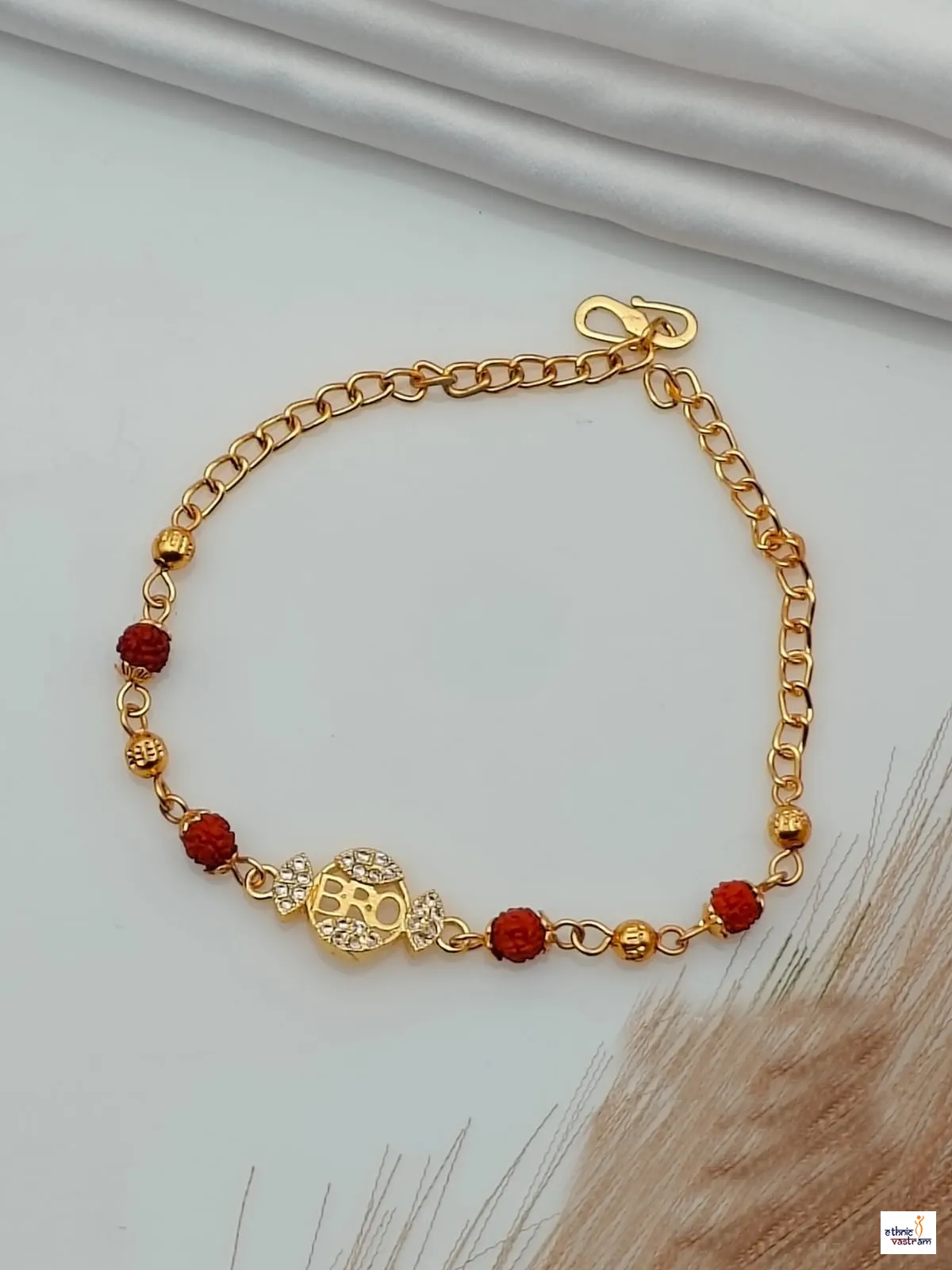 Gold Plated Bro Rudraksha Beads Rakhi Bracelet