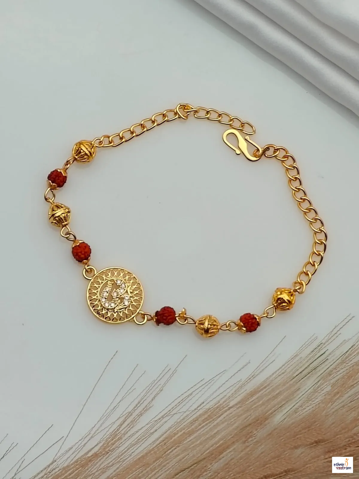 Gold Plated Om Rudraksha Beads Rakhi Bracelet