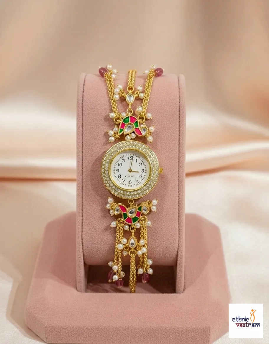 Gold Plated Traditional Meenakari Choker Watch Bracelet